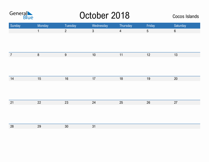 Fillable October 2018 Calendar