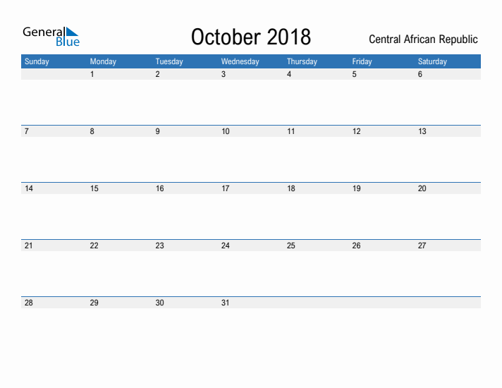 Fillable October 2018 Calendar