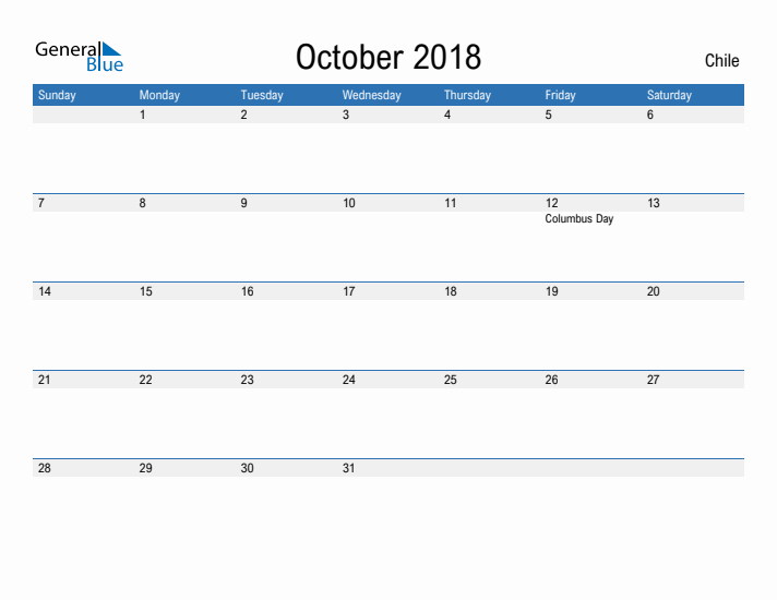 Fillable October 2018 Calendar