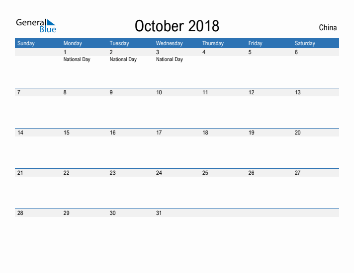 Fillable October 2018 Calendar