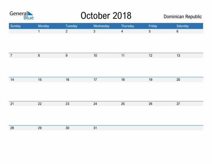 Fillable October 2018 Calendar