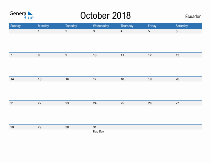 Fillable October 2018 Calendar