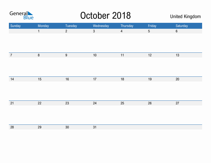 Fillable October 2018 Calendar