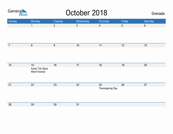 Fillable October 2018 Calendar