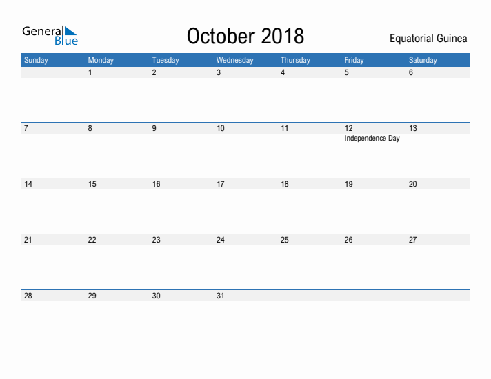 Fillable October 2018 Calendar