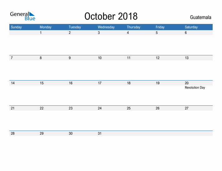 Fillable October 2018 Calendar