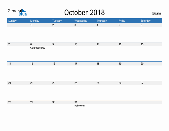 Fillable October 2018 Calendar