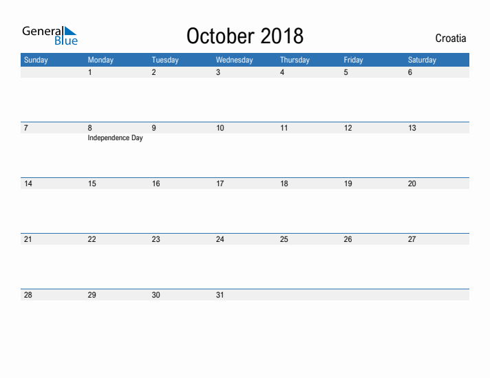 Fillable October 2018 Calendar