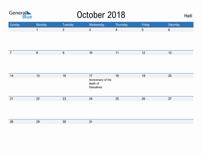 Fillable October 2018 Calendar