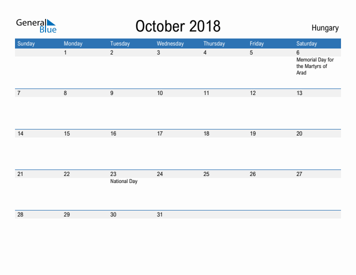 Fillable October 2018 Calendar