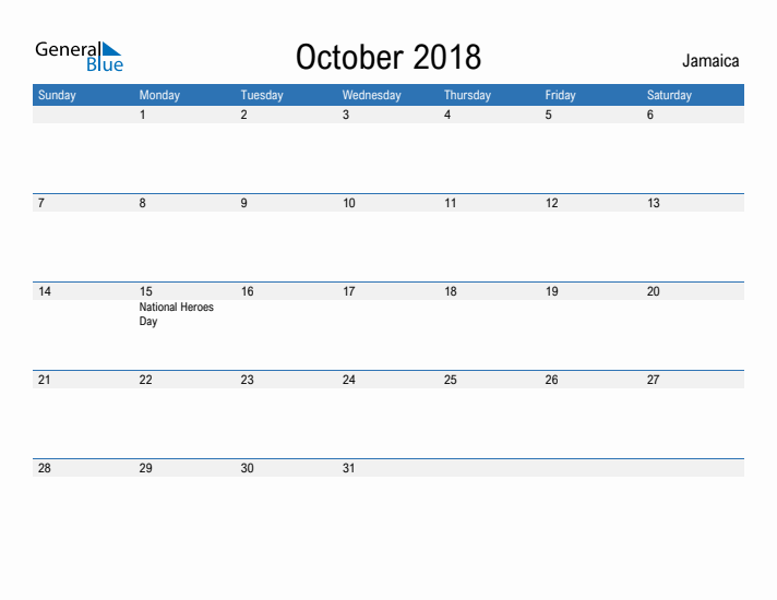 Fillable October 2018 Calendar