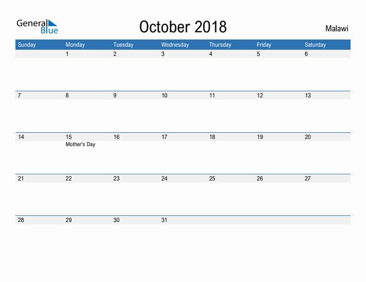 Fillable October 2018 Calendar