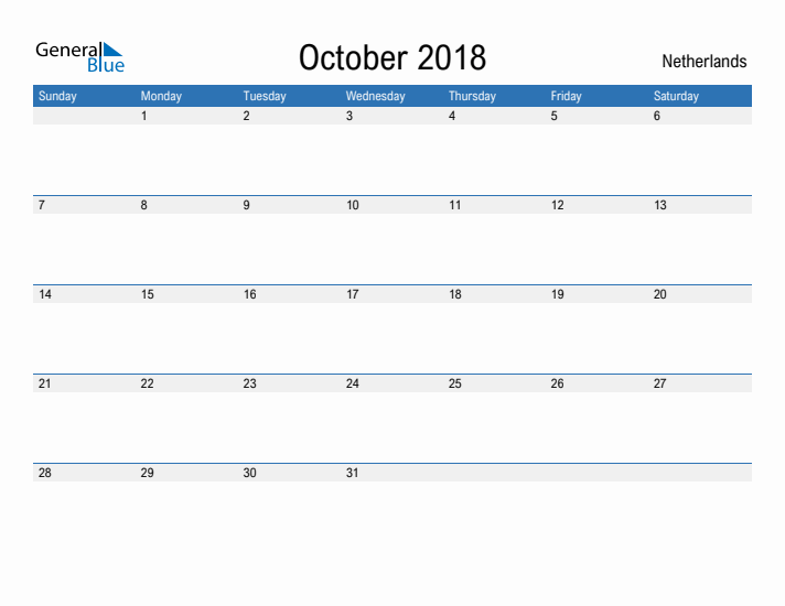 Fillable October 2018 Calendar