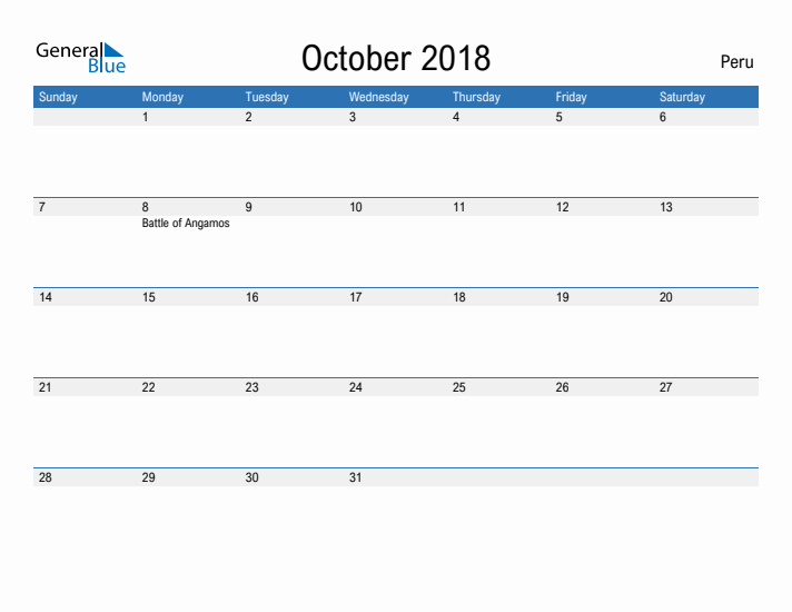 Fillable October 2018 Calendar