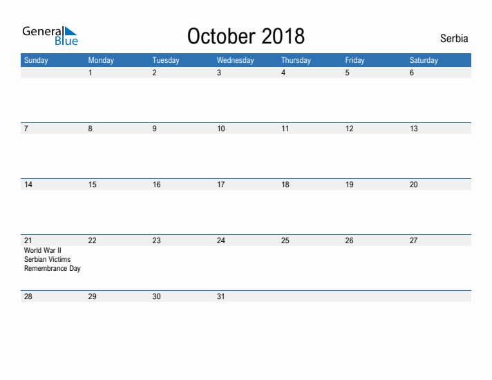 Fillable October 2018 Calendar