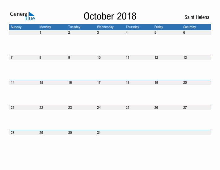 Fillable October 2018 Calendar