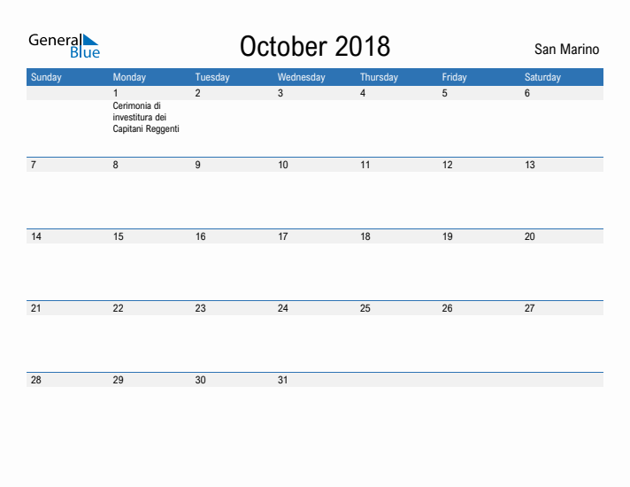 Fillable October 2018 Calendar