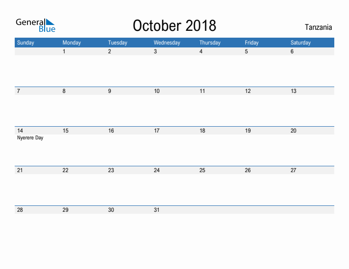 Fillable October 2018 Calendar