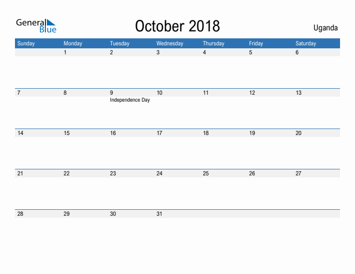 Fillable October 2018 Calendar