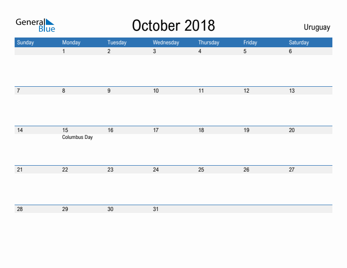 Fillable October 2018 Calendar