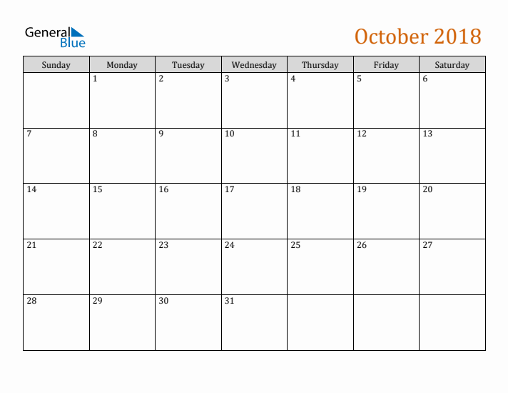 Editable October 2018 Calendar