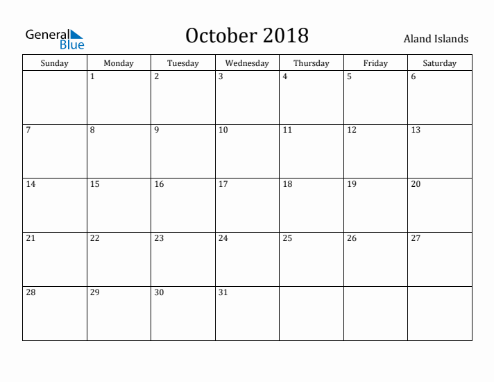 October 2018 Calendar Aland Islands