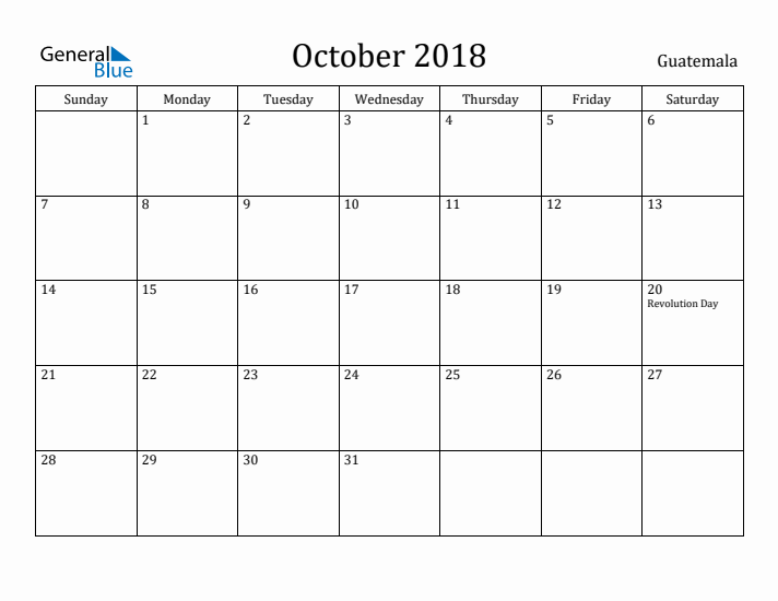 October 2018 Calendar Guatemala