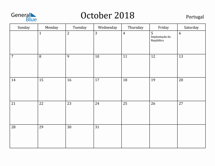 October 2018 Calendar Portugal