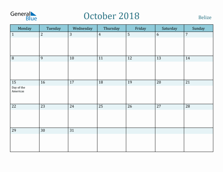 October 2018 Calendar with Holidays