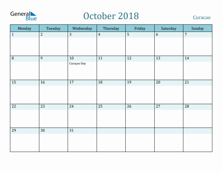 October 2018 Calendar with Holidays