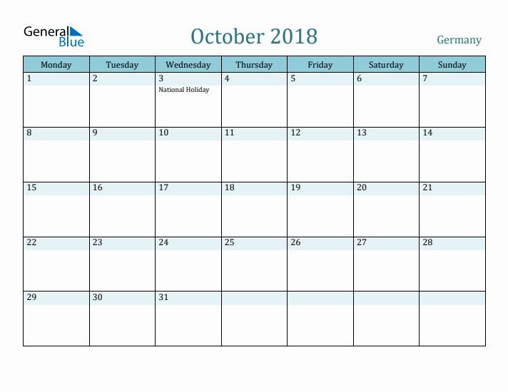 October 2018 Calendar with Holidays