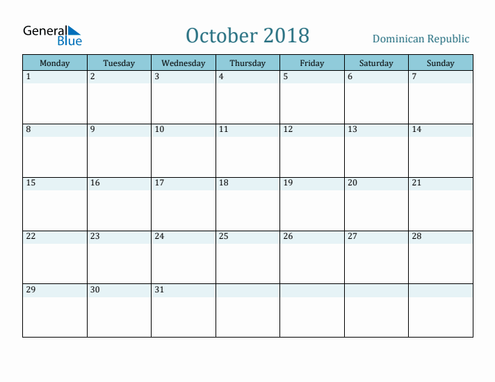 October 2018 Calendar with Holidays