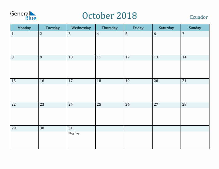 October 2018 Calendar with Holidays