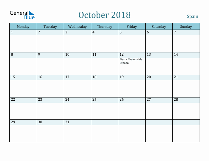 October 2018 Calendar with Holidays