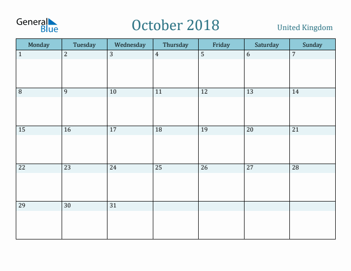 October 2018 Calendar with Holidays