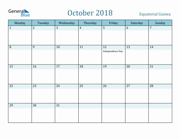 October 2018 Calendar with Holidays