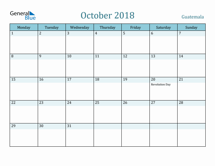 October 2018 Calendar with Holidays