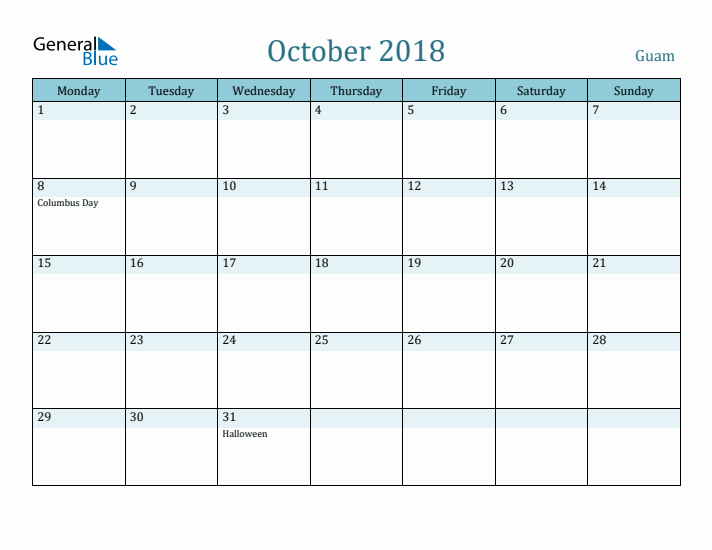 October 2018 Calendar with Holidays