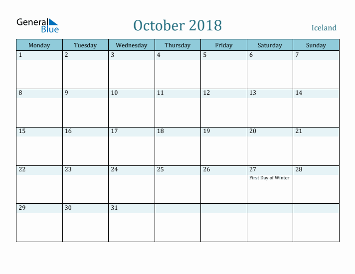 October 2018 Calendar with Holidays