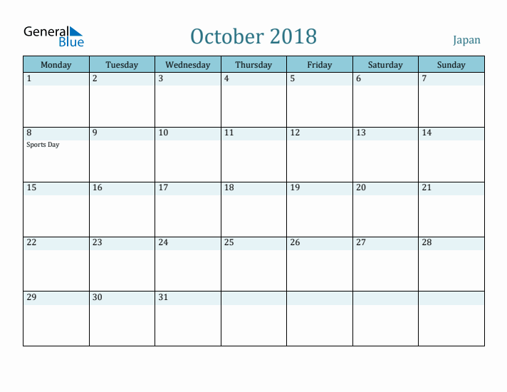 October 2018 Calendar with Holidays