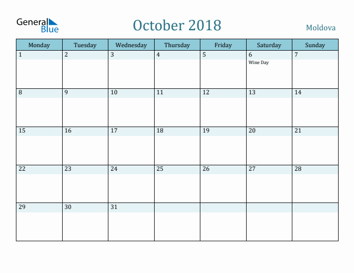 October 2018 Calendar with Holidays