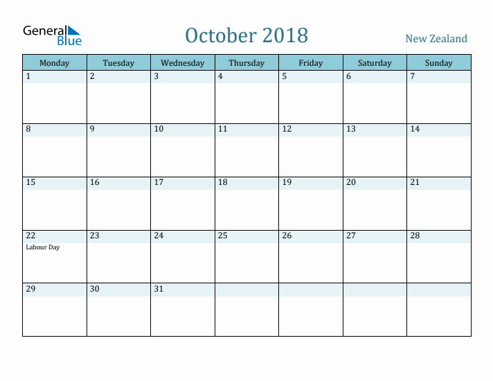 October 2018 Calendar with Holidays