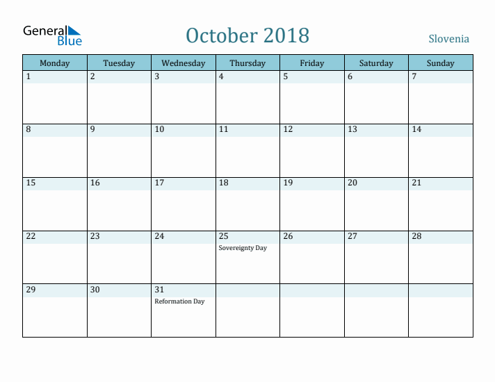 October 2018 Calendar with Holidays