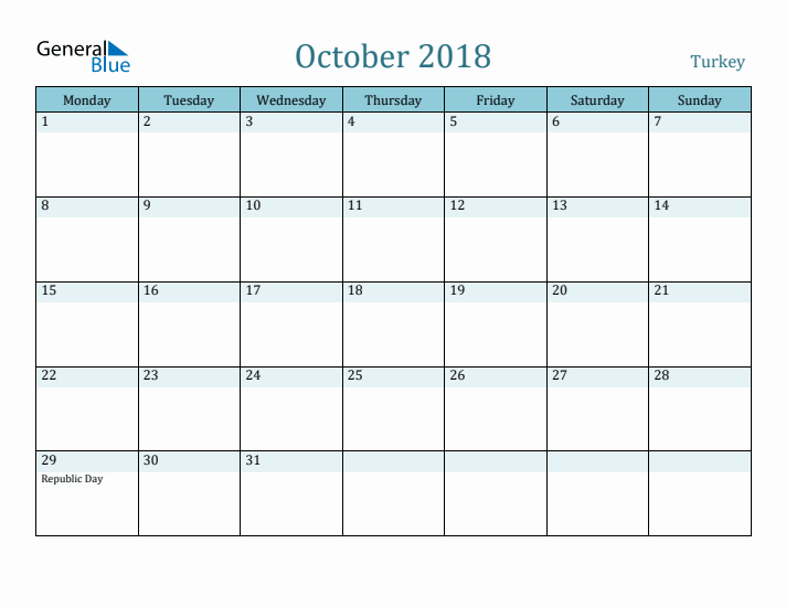 October 2018 Calendar with Holidays