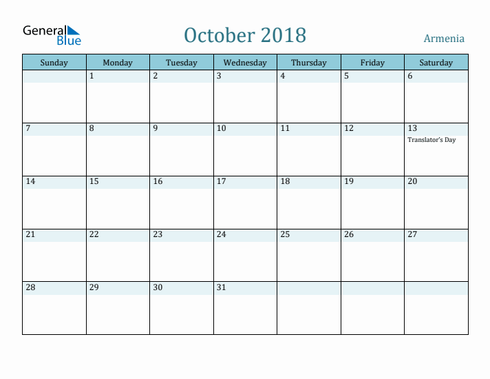 October 2018 Calendar with Holidays