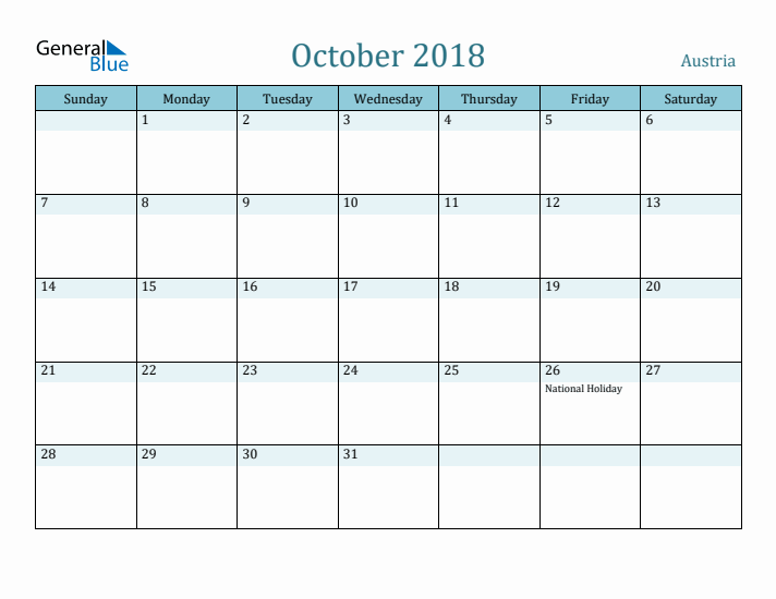 October 2018 Calendar with Holidays