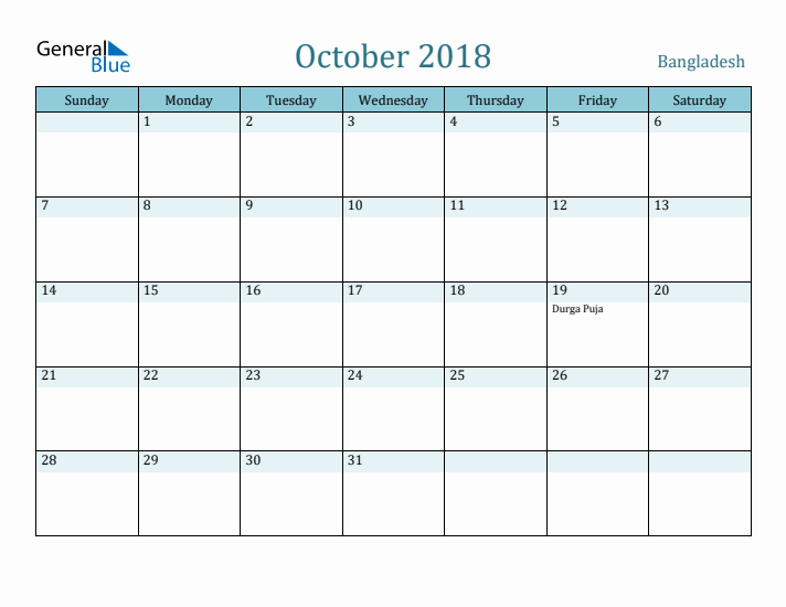 October 2018 Calendar with Holidays