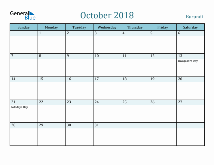 October 2018 Calendar with Holidays