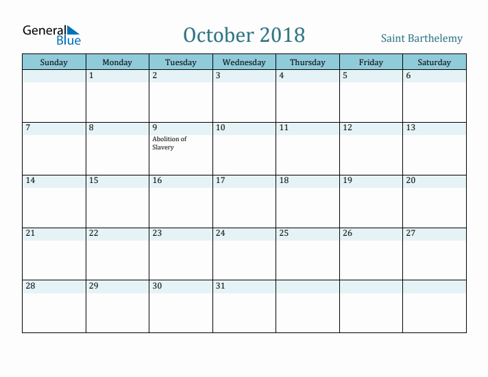 October 2018 Calendar with Holidays