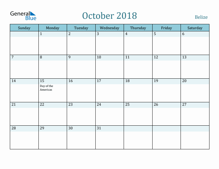 October 2018 Calendar with Holidays